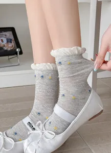 Calzini metà tubo cotone donna dolci fiori volant calzini impilati primavera estate casual