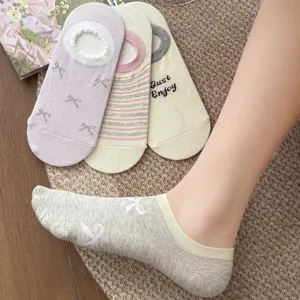 Japanische Schleife flache Bootssocken für Damen, Sommer dünne atmungsaktive Baumwollsocken.