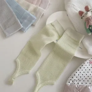 Green knitted foot stirrup socks ballet style cute leg warmers soft summer wear detail