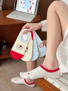 Süße flache Damensocken aus Baumwolle mit Apfel- und Bärenmuster für den Sommer alltag.
