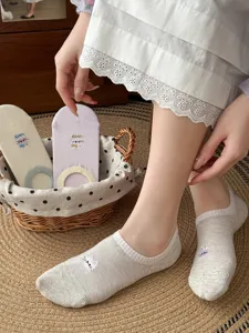 Japanese style bow shallow invisible boat socks, summer thin breathable cat embroidery socks.
