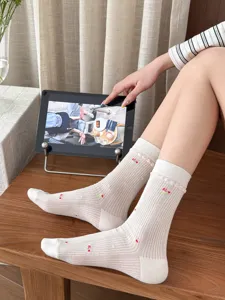 Summer thin mesh women socks with sweet lace and floral embroidery breathable mid-tube socks
