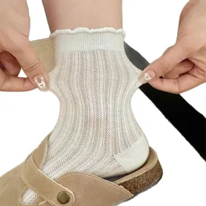 Chaussettes mi-mollet ajourées unies femme été fines chaussettes coton japonaises respirantes