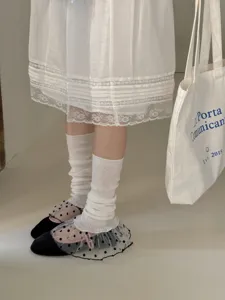 White ribbed slouch socks for women, spring summer sweet JK lolita leg warmers style.
