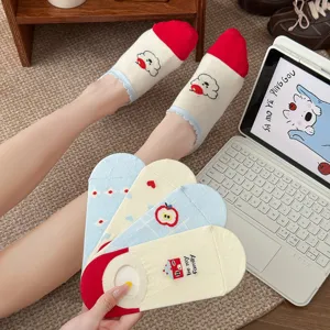 Niedliche Cartoon Baumwoll Bootssocken für Damen, atmungsaktive Sommer dünne Anti-Rutsch Socken.
