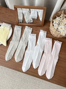 Sweet lace bow mesh mid-tube women socks, breathable thin spring summer cute fashion stockings.