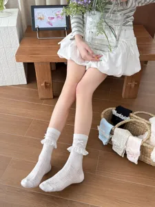 Sweet Japanese style lace mid-calf socks with cute bows and mesh design. Perfect summer JK.