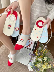 Süße Baumwollkurzsocken für Damen Sommer dünn rutschfest unsichtbare Socken mit Prints.