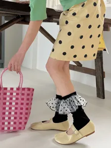 Spring summer thin calf leg warmers women lace polka dot ruffle stack socks trendy design