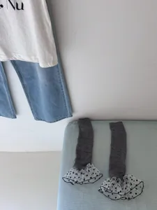 Spring summer cute grey leg warmers women ruffle polka dot mesh lolita JK socks 1pair