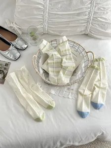Comfortable aesthetic cute women cotton socks striped polka dot mid tube casual vintage hosiery