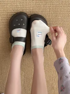 Japanese style cute cat embroidered shallow boat socks women summer breathable cotton socks