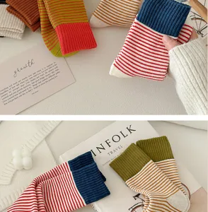 Koreanische dicke gestreifte Baumwoll-Mittelsocken für Damen Winter Freizeit warme Strümpfe