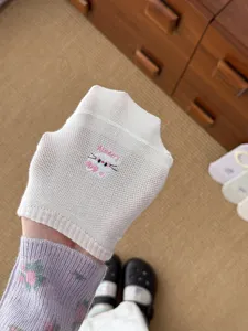 Summer thin mesh boat socks for women, breathable low-cut design with cute cat embroidery.