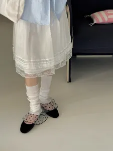 Spring summer thin white leg warmers stylish lace ruffle stacking socks detail view