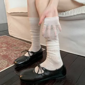 Atmungsaktive dünne Baumwoll-Wadensocken im Ballett-Stil für Damen, transparente Mesh-Stil Socken.