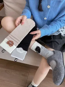 Cute cartoon animal embroidery women socks Korean style cozy mid tube casual wear daily fashion