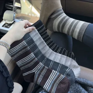 Damen Retro Gestreifte Baumwollmischung Wadenstrümpfe Herbst Und Winter Modisch Vielseitig Lässig Warm Halten Hohe Taille Lange Socken
