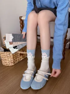 Cute Korean style embroidered animal socks for women, fashionable layering mid tube design.