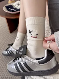 Women's cute cartoon sheep embroidered combed cotton mid-tube stack socks, autumn winter detail.