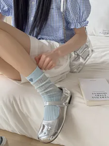 Spring summer thin mid-tube heart mesh slouch socks, breathable Japanese sweet style women.