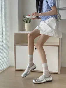 Breathable mesh mid-tube socks featuring sweet heart embroidery for casual daily college wear.