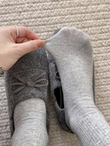 Grey women mid tube socks detail shot showing elastic soft cotton stretch fabric close up
