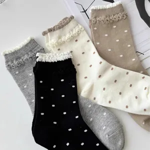 Women ruffle frilly mid-calf socks cute sweet polka dot design daily wear cute hosiery