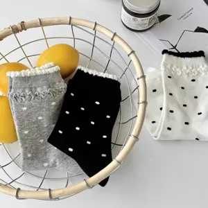 Cute Japanese vintage polka dot mid-calf socks for women cute sweet autumn winter style