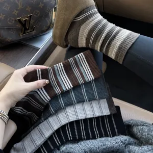 Damen retro gestreifte lange socken herbst winter mode casual dicke warme kniehohe strümpfe