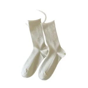 Damen Sommer dünne einfarbige Rippen Wadenstrümpfe mit schickem modischem Rollrand Design.