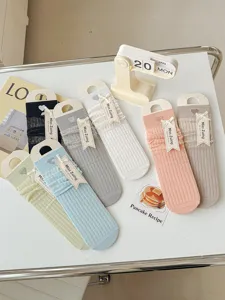 Women breathable mesh mid-tube socks cute sweet ins style heart print casual hosiery socks