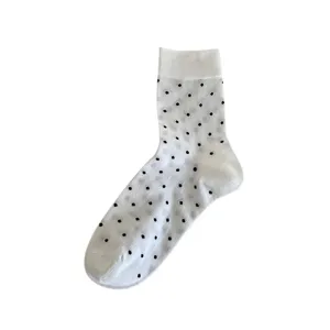White polka dot mid-tube socks for women, sheer summer style, cute ballet core hosiery.