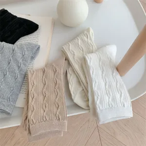 Korean style cable knit mid-tube socks for women, comfortable autumn daily wear socks.