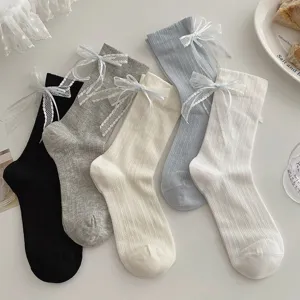 Damen Netz Schleife Wadenlange Socken Balletcore Stil Süß Lässig Polyester Einfarbig Mode Strumpfwaren