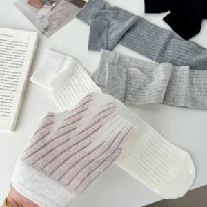 Summer minimalist women's vertical striped mid-calf socks, thin breathable sweet socks.