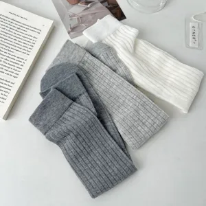 Classic ribbed knit crew socks set in versatile neutral colors, comfortable everyday wear.