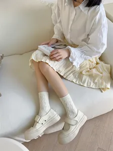 Chic Korean style cable knit mid-calf socks, soft cotton casual hosiery for daily autumn.