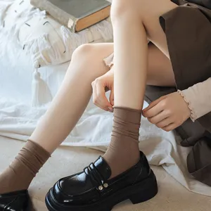 Cozy brown stack socks for women, vintage style mid-calf knit socks for autumn and winter daily wear.