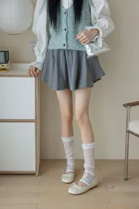 Sheer ruffled summer socks detail, lightweight mesh fabric for sweet ballet style daily outfits.