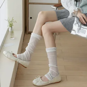 Summer thin women's socks breathable mesh sheer stockings with sweet ballet flats footwear.