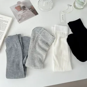 Japanese minimalist vertical striped mid-tube socks, breathable thin daily wear detail view.