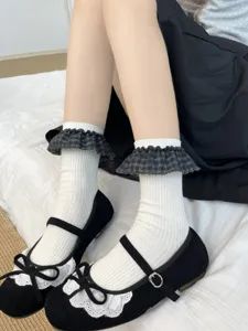 Chaussettes mi-hautes à volants pour femmes style ballets chaussettes en tricot blanc