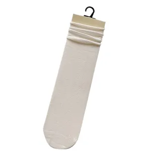 Women white slouch socks, Korean style mid tube cotton socks for autumn and winter daily wear.