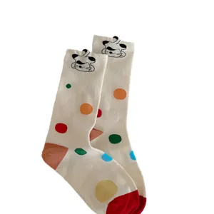 Women's cute cat pattern polka dot mid tube slouch socks, colorful cotton casual socks for winter.