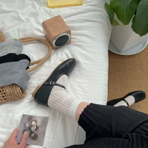 Japanese style simple white vertical stripe mid tube socks for women summer thin breathable.