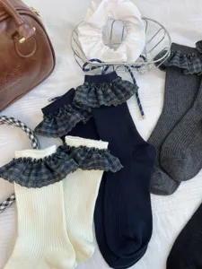 Chaussettes mi-hautes mignonnes à volants pour femmes automne hiver mode chaussette