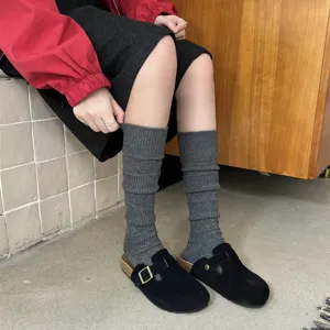 Women's Autumn Winter Thickened Warm Over The Knee Slouch Socks Knit Solid Color Hollow Out Casual Long Socks