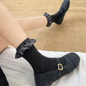 Damen Japanische Lolita Rüschen Schleife Mittlere Socken Herbst Winter Süße JK Strümpfe