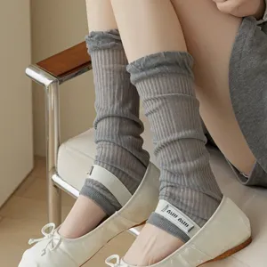 Women Fashion Stacked Socks Cotton Blend Casual Solid Color Half Palm Toe Less Sweet Style Leg Warmers